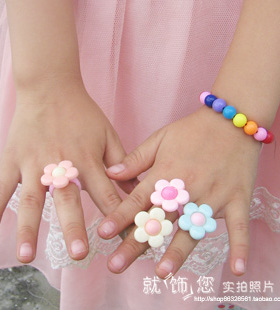 儿童饰品塑料糖果色树脂花朵戒指