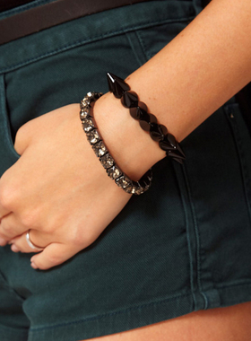 朋克风夸张欧美宝石水钻双层手环