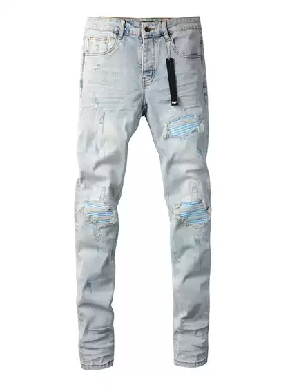 Amr Jeans Mx1 a American Style Slim Fit Blue High Street Ripped Skinny Men's Jeans