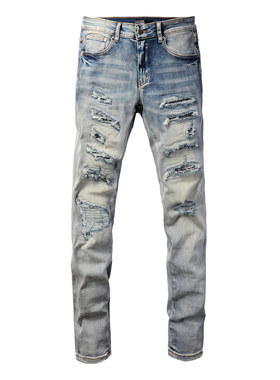 AMR jeans AMR pants torn jeans高街破洞紧身水蓝色牛仔裤子