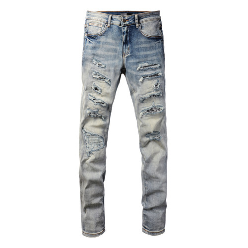 AMR jeans AMR pants torn jeans高街破洞紧身水蓝色牛仔裤子