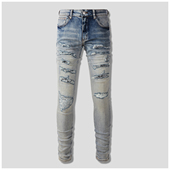 jeans pants torn AMR jeans高街破洞紧身水蓝色牛仔裤 子