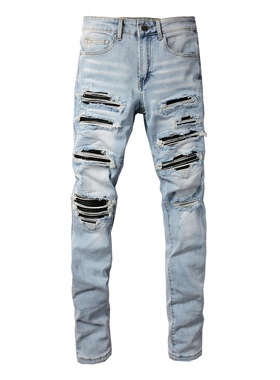 AMR jeans AMR pants torn jeans MX12高街破洞蓝色牛仔裤子