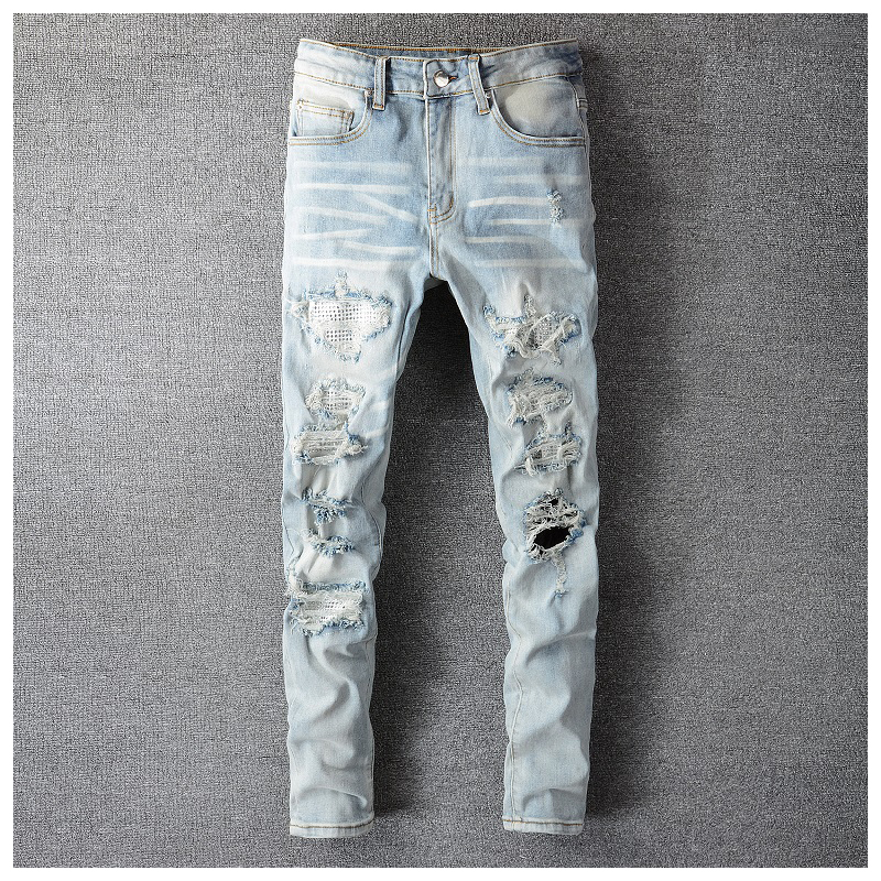 AMR jeans AMR pants torn jeans MX12高街破洞蓝色牛仔裤子