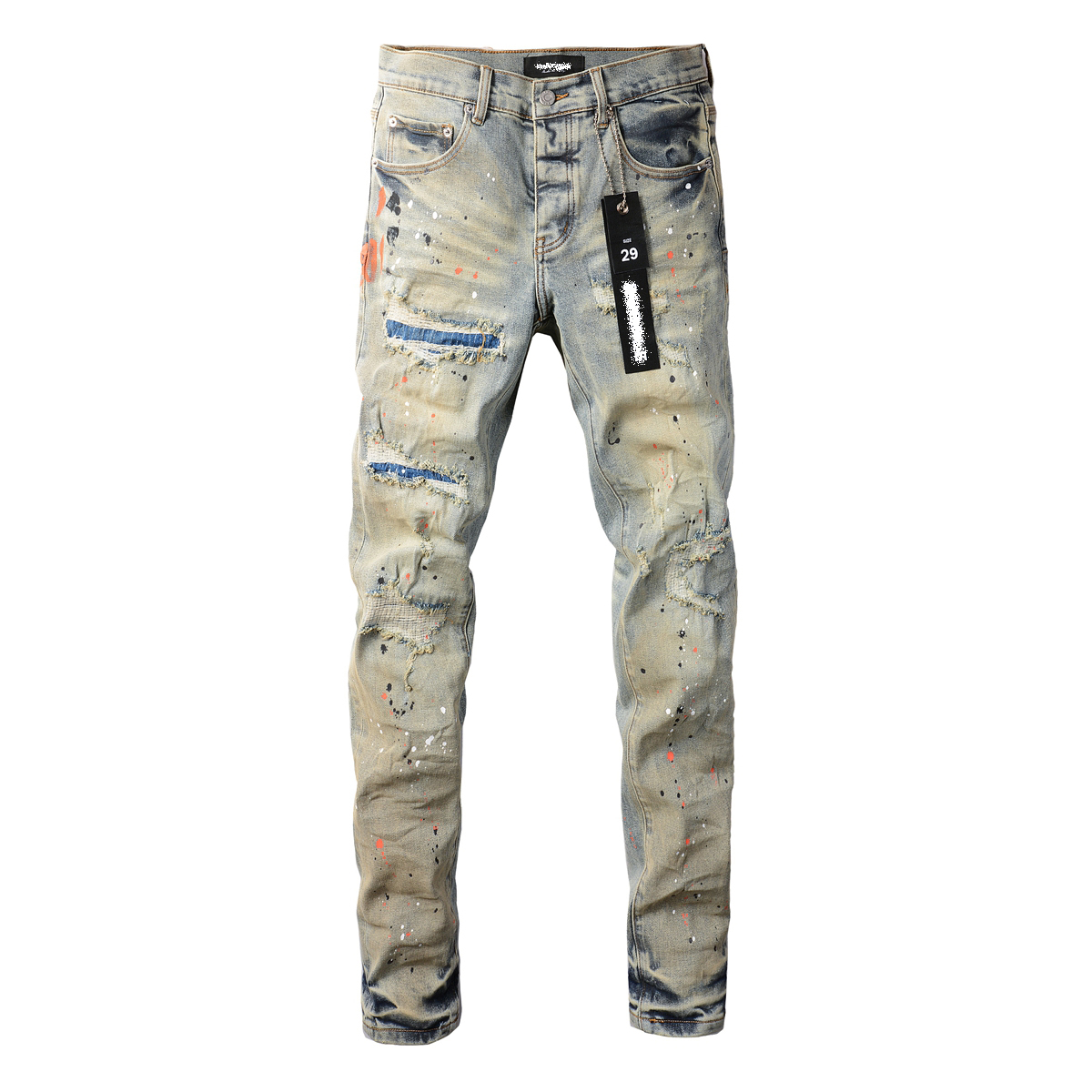 PUR jeans  pants torn jeans美式高街破洞泼墨牛仔裤子