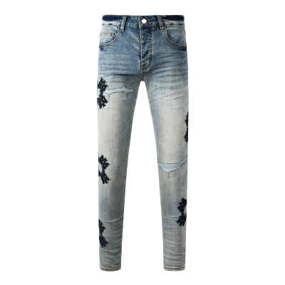 AMR jeans MX1 美式修身长裤太一街头高街破洞头巾紧身男牛仔裤子