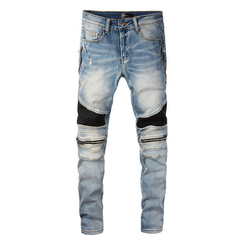 AMR jeans AMR pants torn jeans MX1高街破洞拼皮接牛仔裤子