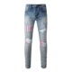 jeans pants torn AMR MX12高街破洞logo牛仔裤 子