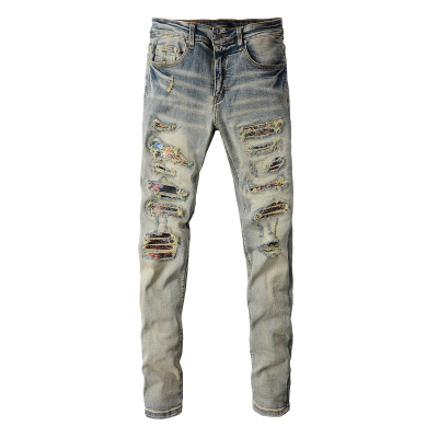 AMR jeans AMR pants torn jeans MX12高街破洞补丁牛仔裤子