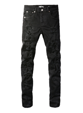 PUR jeans美式高街基础刮破修身长裤紧身高街破洞紧身男牛仔裤子