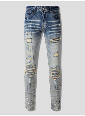 AMR jeans AMR pants torn jeans高街破洞紧身染料牛仔裤子