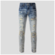 jeans pants torn AMR jeans高街破洞紧身染料牛仔裤 子