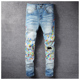 jeans pants torn AMR MX12高街破洞染料牛仔裤 子