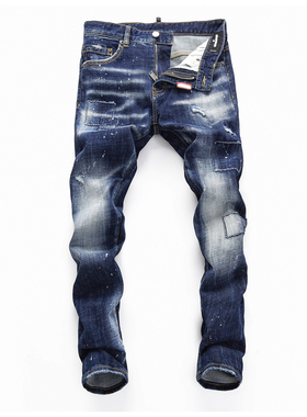 D Jeans Skinny Ripped Jeans 美式高街破洞泼墨修身男裤牛仔裤子