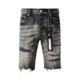 pants torn jeans美式 PURjeans 高街破洞补丁牛仔短裤 子