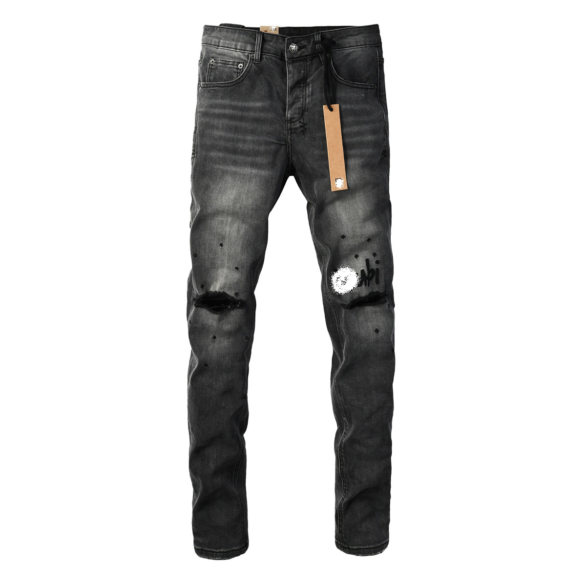 KUS jeans美式高街基础破洞做旧修身长裤紧身高街紧身男牛仔裤子