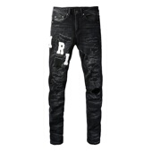 jeans pants torn AMR MX12高街破洞logo牛仔裤 子