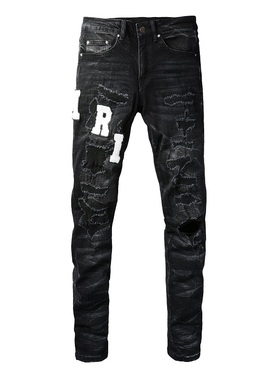 AMR jeans AMR pants torn jeans MX12高街破洞logo牛仔裤子