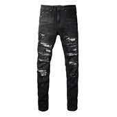 jeans pants torn AMR jeans高街破洞紧身黑色牛仔裤 子