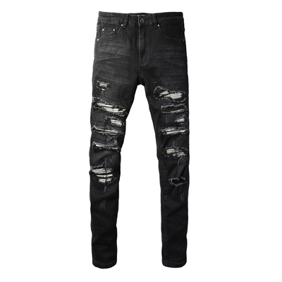 AMR jeans AMR pants torn jeans高街破洞紧身黑色牛仔裤子