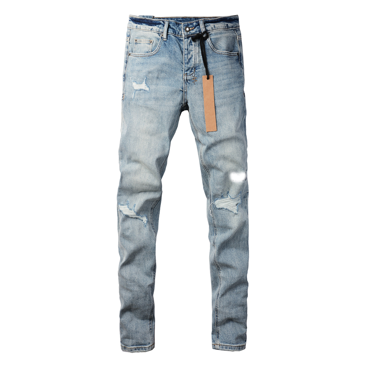 KUS jeans美式高街基础破洞做旧修身长裤紧身高街紧身男牛仔裤子