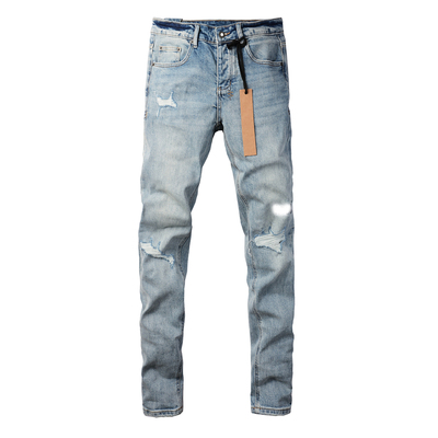 KUS jeans美式高街基础破洞做旧修身长裤紧身高街紧身男牛仔裤子