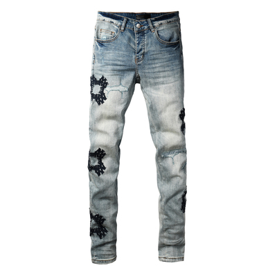 AMR jeans MX1 美式修身长裤太一街头高街破洞头巾紧身男牛仔裤子