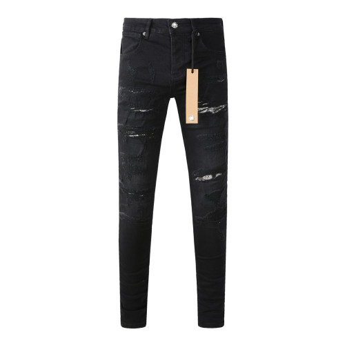 KUS jeans美式高街基础破洞做旧修身长裤紧身高街紧身男牛仔裤子