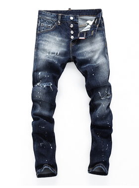 D Jeans Skinny Ripped Jeans 美式高街补丁破洞修身男裤牛仔裤子
