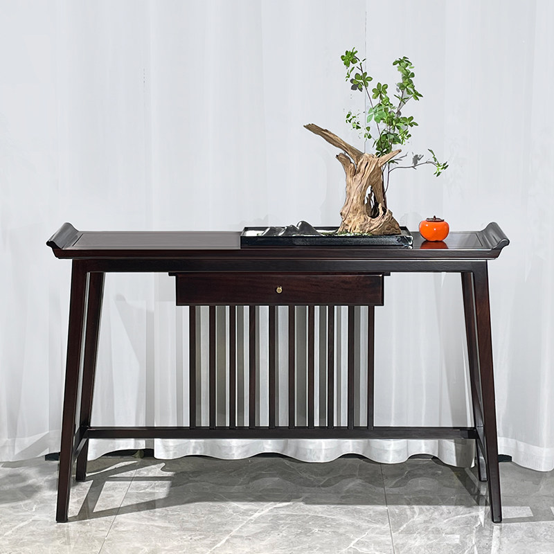 新中式花梨木实木条案玄关桌黑紫檀色翘头案简约家用茶室花架供桌