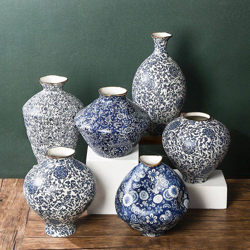 侘寂风禅意装饰品摆件粗陶瓶景德镇陶瓷花瓶青花瓷复古陶罐可水培