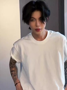 小领口纯白t恤男重磅纯棉短袖男款少年感穿搭美式高街夏季潮内搭