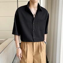 衬衫 男夏季 痞帅设计高级感韩版 潮流休闲五七分袖 衬衣 冰丝垂感短袖