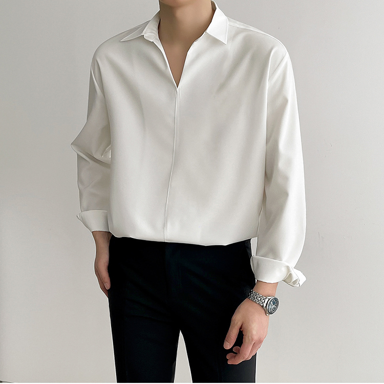 夏季潮流坠感宽松长袖翻领