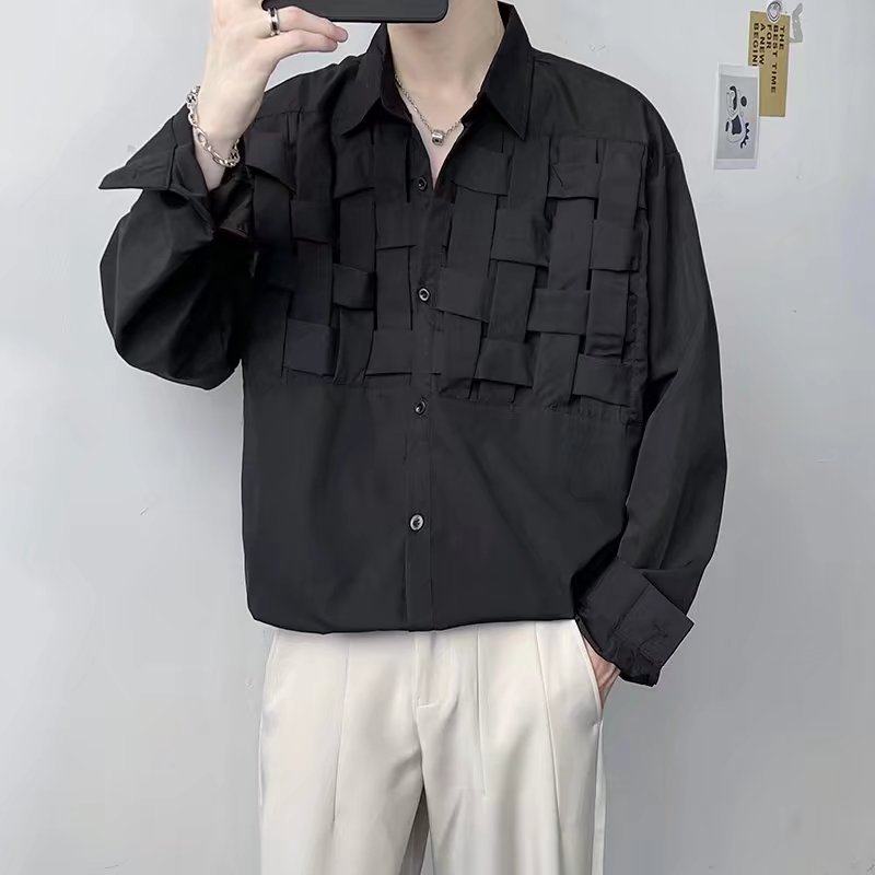 方领长袖轻熟风编织衬衫