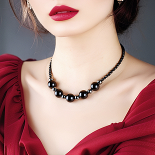 天然黑玛瑙锁骨链短款简约气质百搭项链女手工串珠甲状腺挡疤项链