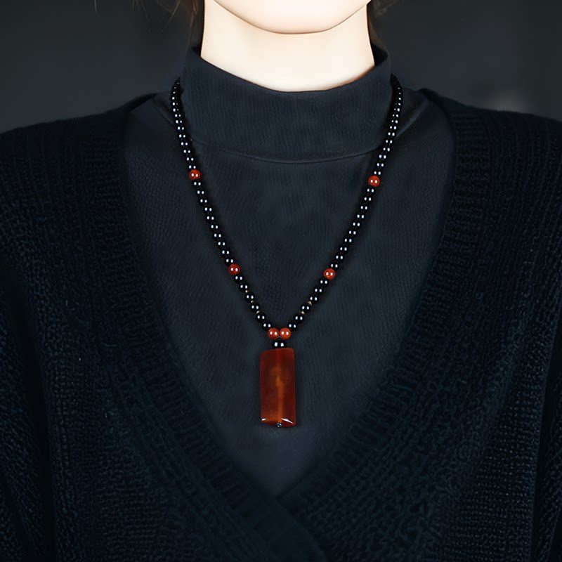 红玛瑙项链个性中长款毛衣链水晶长项链吊坠复古民族风颈链配饰