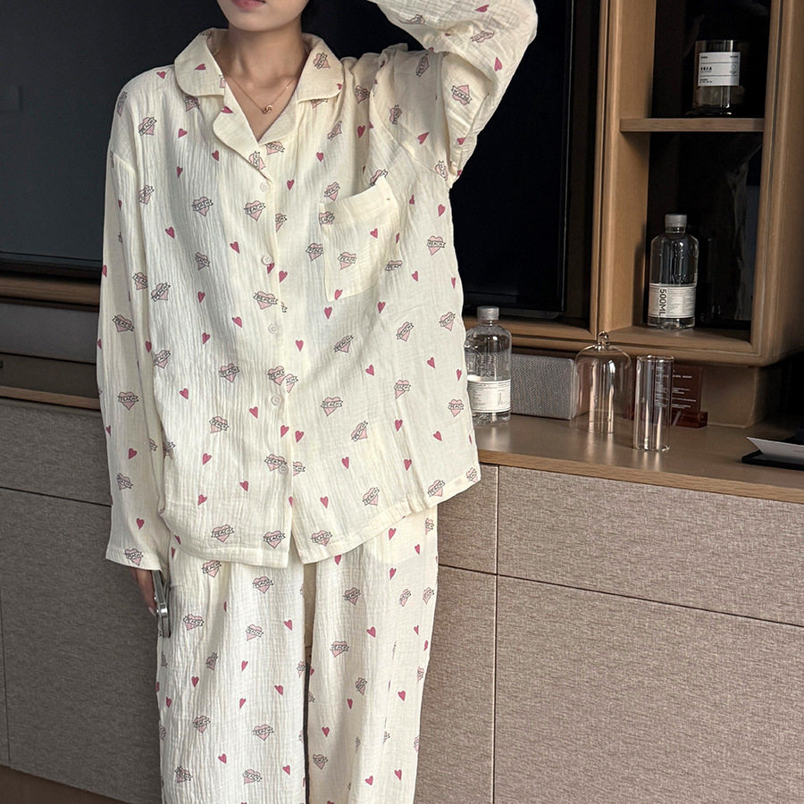 秋新款韩系透气亲肤家居服套装女2026洋气卡通印花两件套睡衣