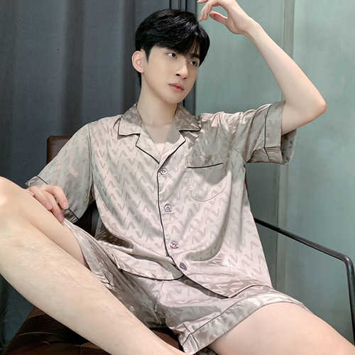 男士缎面提花睡衣高档开衫