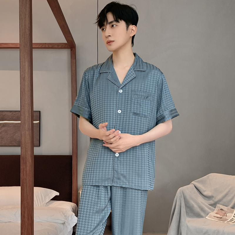 男士丝滑千鸟格睡衣开衫
