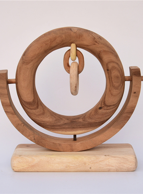 厂家销售手工制作胡桃木装饰摆件家居玄关桌面双圆造型装饰工艺品