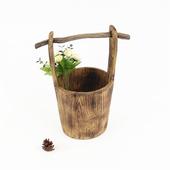 复古怀旧手工木质花盆花桶插花水桶花瓶花篮民宿客厅装 饰器皿摆件