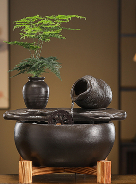 不插电源流水摆件USB充电陶罐流水摆件不插电源流水摆件招财摆件