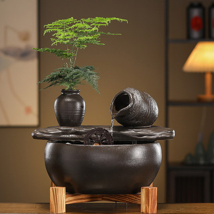 不插电源流水摆件USB充电陶罐流水摆件不插电源流水摆件招财摆件