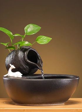 不插电源流水摆件USB充电陶瓷桌面流水摆件蓄电20H不插电招财摆件