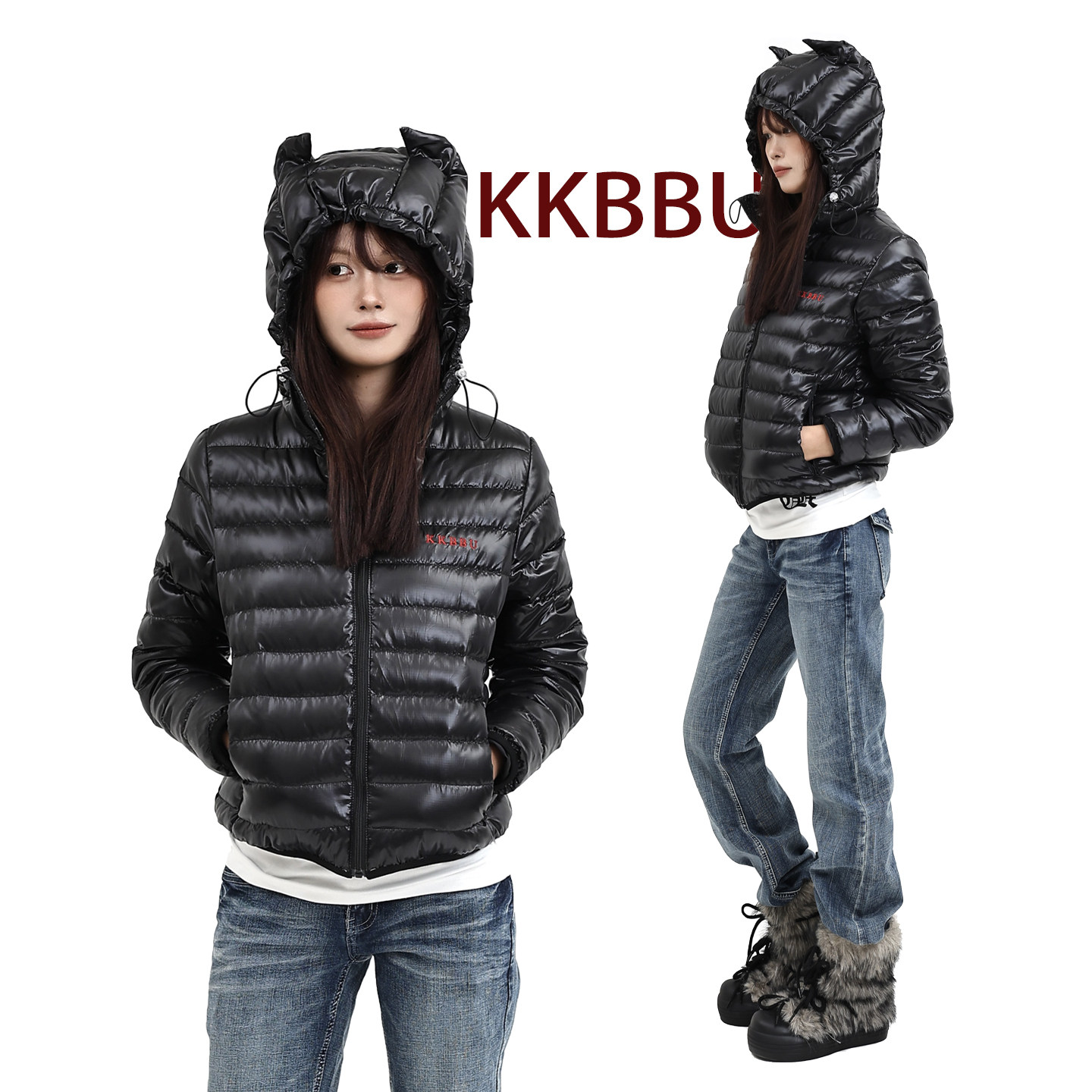 KKBBU90白鸭绒黑色排骨羽绒服