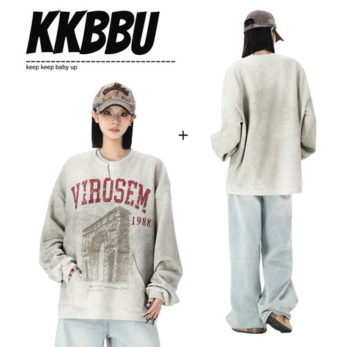 卫衣做旧假两件KKBBU美式高街