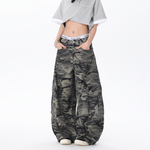 KKBBU美式复古迷彩弯刀裤潮牌高街多口袋工装裤耐磨耐脏阔腿长裤