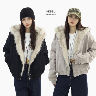 KKBBU夹棉毛领连帽棉服外套
