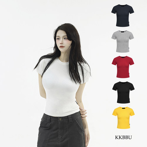 KKBBU纯色弹力修身正肩短袖